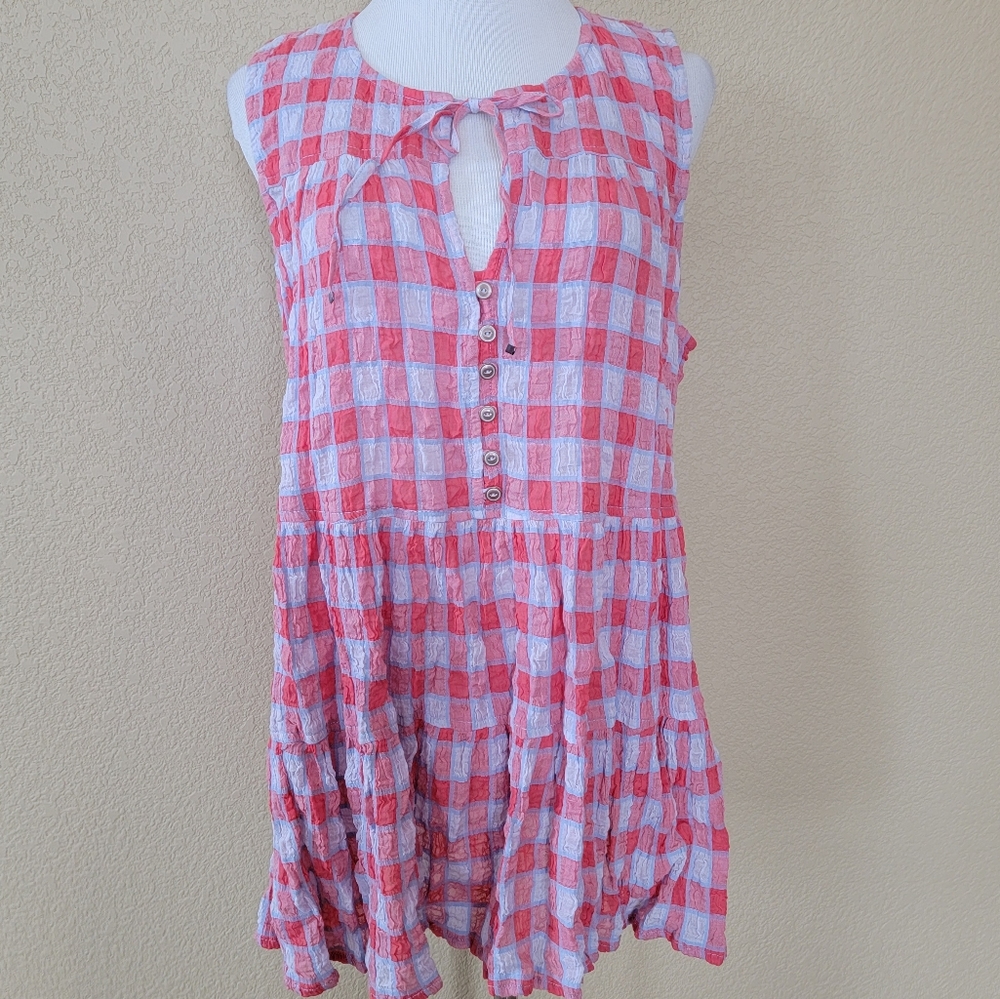NWT Anthropologie Pilcro Neve Tiered Plaid Blouse, Size L
